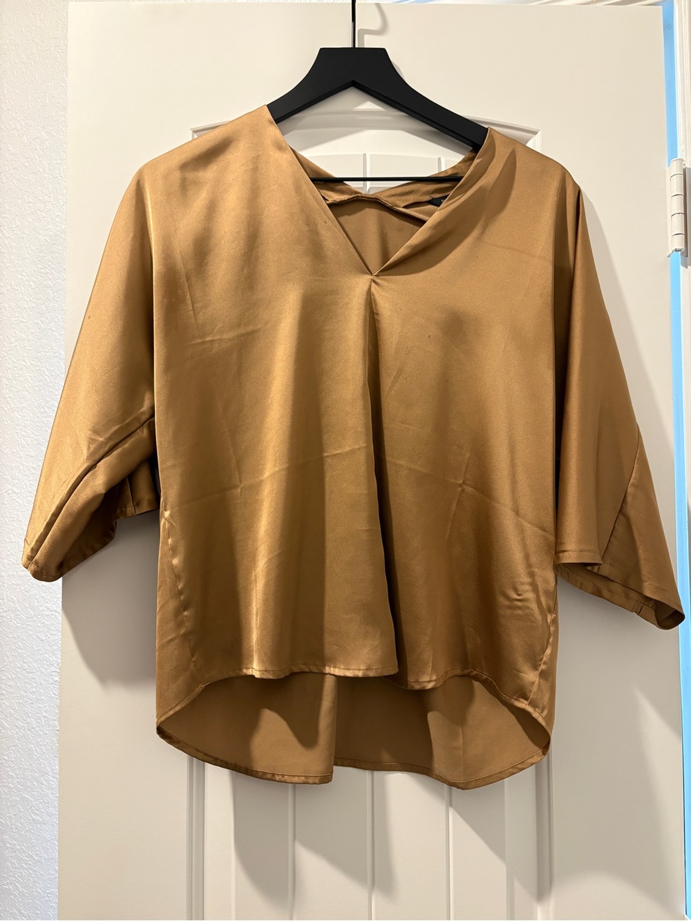 Banana Republic Satin V-Neck Dolman Top in Camel